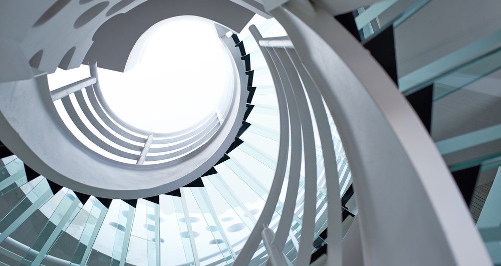 Modern design shapes, artful curved staircase